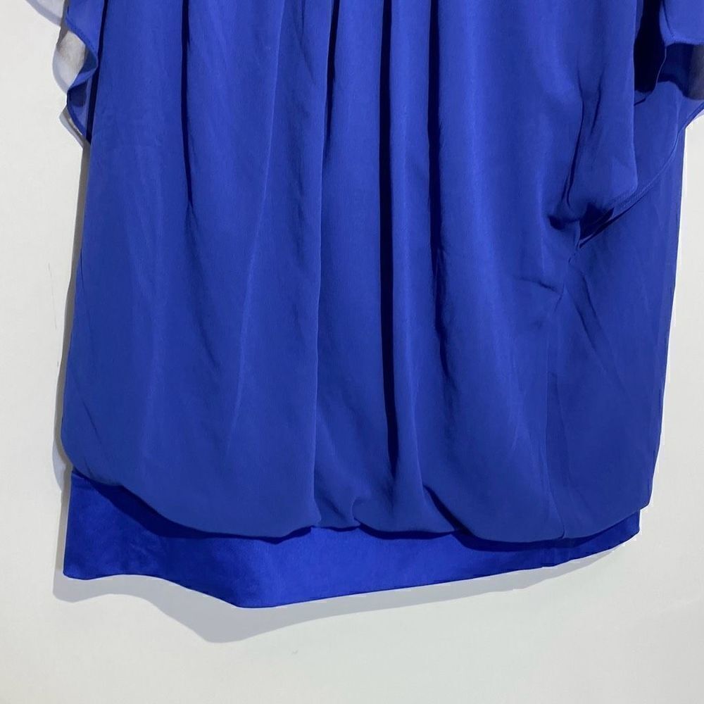Wangzhi Women's Short Sleeve Pleated Front Loose Chiffon Blue Blouse Size 2XL - Picture 4 of 8
